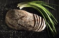 Bread With Green Onions Black Background Royalty Free Stock Photo