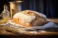 a large loaf of bread is sitting on a wooden board