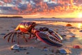 Large lobster is walking on a beach at sunset Royalty Free Stock Photo