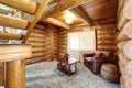 Large log cabin house interior - cozy Sitting room Royalty Free Stock Photo