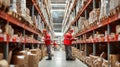 Large logistics warehouse interior with workers in safety vests Royalty Free Stock Photo