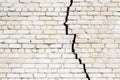 A large long crack in a white brick wall Royalty Free Stock Photo