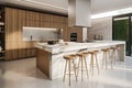 large luxurious kitchen with an island and stools