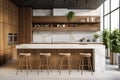 large luxurious kitchen with an island and stools