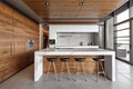 large luxurious kitchen with an island and stools