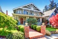 Large luxury blue craftsman classic American house exterior. Royalty Free Stock Photo