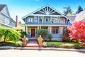 Large luxury blue craftsman classic American house exterior. Royalty Free Stock Photo