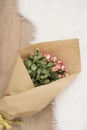 Large luxury bouquet of roses on a fur carpet Royalty Free Stock Photo