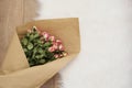 Large luxury bouquet of roses on a fur carpet Royalty Free Stock Photo