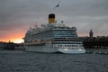 Large luxury cruise ship at sunset in Istanbul. Beautiful view of the cruise ship Royalty Free Stock Photo