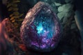 Large Magic Amethyst magic Crystal glows in the dark in the forest