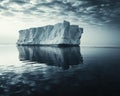 a large, majestic iceberg floating in calm, sparkling waters under a serene sky.