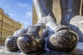 Fingers on the feet of Atlant`s statues that hold the ceiling of the New Hermitage, St. Petersburg, Russia