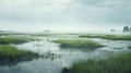 Photorealistic Rendering Of Foggy Marsh Wetland