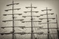 Large masts of an old sailing ship, sepia Royalty Free Stock Photo