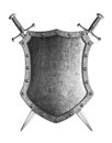 Large medieval shield with two crossed swords coat of arms