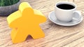 A large meeple next to a cup of coffee. 3d render Royalty Free Stock Photo