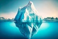 large melting floating iceberg with high sharp peaks