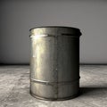 Large Metal Barrel on Cement Floor. Generative AI.