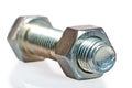 Large metal bolt with nut tightened Royalty Free Stock Photo