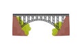 Large metal bridge. Iron construction for transportation. Steel structure for crossing a river or ravine. Flat vector