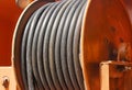 Large metal coil with electric cable Royalty Free Stock Photo