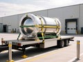 Large Metal Cylinder Secured on a Flatbed Trailer, generative ai Royalty Free Stock Photo