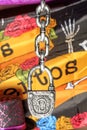 Large metal decorative padlock on a chain for the celebration of Halloween