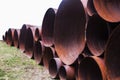 Large metal pipes at the DeCordova Sculpture Park and Museum in Lincoln Massachusetts