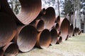 Large metal pipes at the DeCordova Sculpture Park and Museum in Lincoln Massachusetts