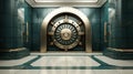 Guarding the Wealth, Large Metal Round Bank Vault Door Inside Financial Building, Generative AI