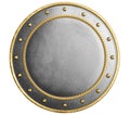 Large metal round shield decorated gold isolated 3d illustration Royalty Free Stock Photo