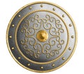Large metal round shield decorated gold isolated 3d illustration Royalty Free Stock Photo