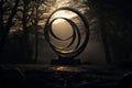 a large metal sculpture in the middle of a forest Royalty Free Stock Photo