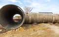 Large metal stainless steel overpass pipe for aggressive environments. Construction of a large industrial trunk overpass