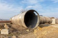 Large metal stainless steel overpass pipe for aggressive environments. Construction of a large industrial trunk overpass