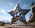 a large metal star in the middle of a desert
