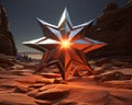 a large metal star in the middle of a desert