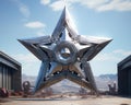 a large metal star in the middle of a desert