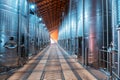 Large metal vats in which wine is fermented at the winery. Concept of technologies Royalty Free Stock Photo