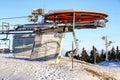 Large metal wheel of the ski-lift rope stretching mechanism Royalty Free Stock Photo