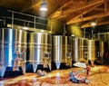 Large metal wine barrels in the cellars of a French chateau Royalty Free Stock Photo