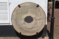 The large mill stone outside the Sidmouth museum