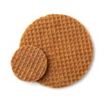 Large and mini fresh baked stroopwafel, syrup waffles, isolated on white background