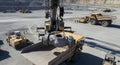 Large Mining Excavator Loading Material at Open Pit Quarry with Heavy Construction Equipment Royalty Free Stock Photo
