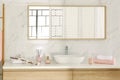 Large mirror over vessel sink in bathroom interior Royalty Free Stock Photo