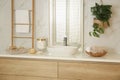 Large mirror and vessel sink in bathroom Royalty Free Stock Photo