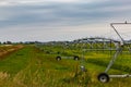 Large mobile irrigation system on a soybeans and corn farm in rural Nebraska USA