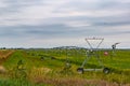 Large mobile irrigation system on a soybeans farm in rural Nebraska USA