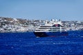 Large Cruise Ship Moored in Bay, Mykonos Cyclades Greek Island, Greece Royalty Free Stock Photo